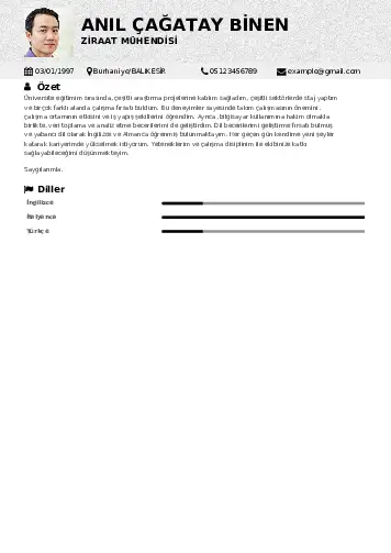 Ziraat Mühendisi Cv Örnekleri cv indir